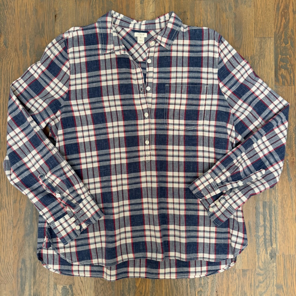 J. Crew Factory Plaid Popover Shirt - Blue, Red, White